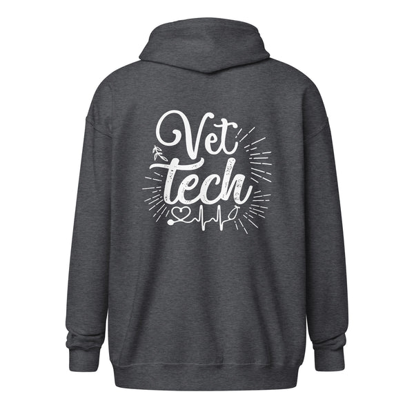Vet Tech Stethoscope Pulse Unisex Zip Hoodie-I love Veterinary