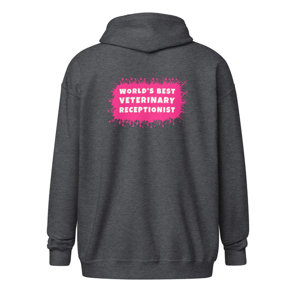 World's best veterinary receptionist color splash Unisex Zip Hoodie-I love Veterinary