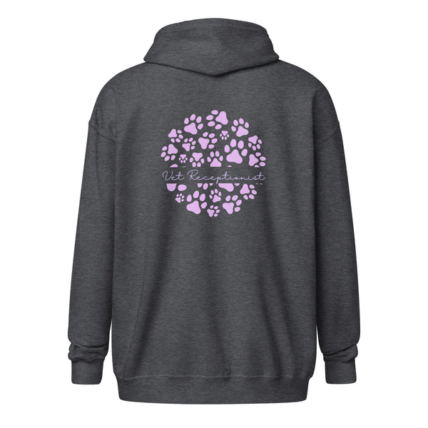 Vet Receptionist circle paws pattern Unisex Zip Hoodie-I love Veterinary