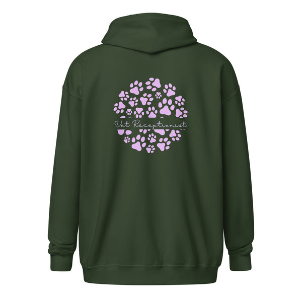 Vet Receptionist circle paws pattern Unisex Zip Hoodie-I love Veterinary