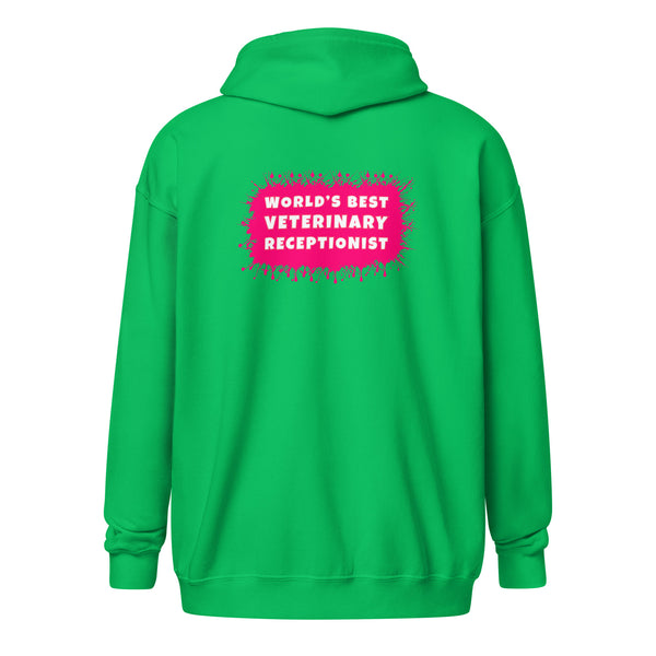 World's best veterinary receptionist color splash Unisex Zip Hoodie-I love Veterinary
