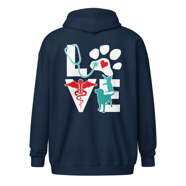 Personalize with your name - Love Dog and Cat Unisex heavy blend zip hoodie-Heavy Blend Adult Zip Hoodie | Gildan G18600-I love Veterinary
