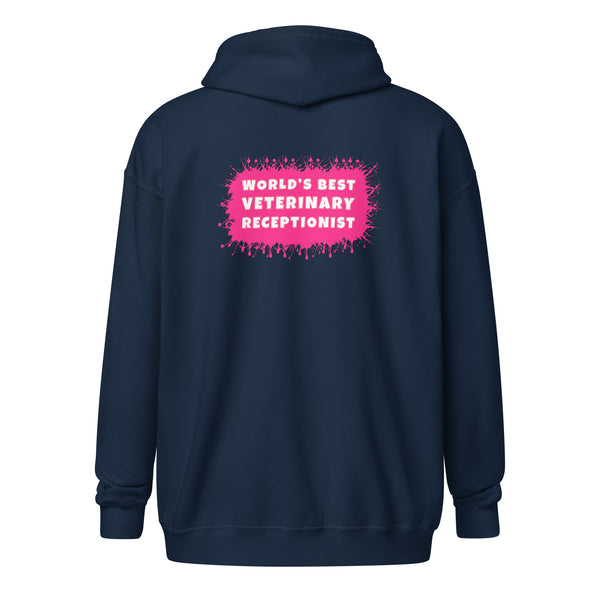 World's best veterinary receptionist color splash Unisex Zip Hoodie-I love Veterinary