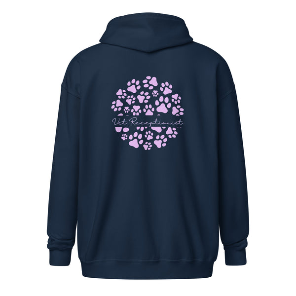 Vet Receptionist circle paws pattern Unisex Zip Hoodie-I love Veterinary
