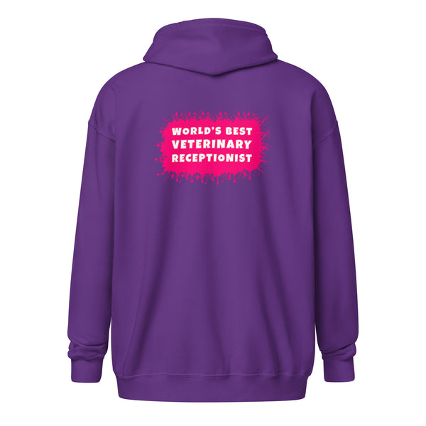 World's best veterinary receptionist color splash Unisex Zip Hoodie-I love Veterinary