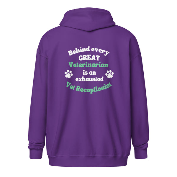 Behind every great veterinarian is an exhausted vet receptionist Unisex Zip Hoodie-I love Veterinary