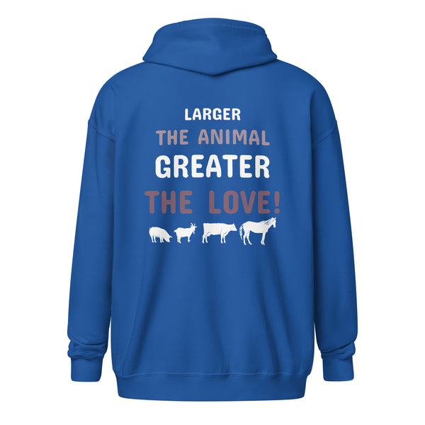 Larger the animal- Greater the love! Unisex Zip Hoodie-Unisex Zip Hoodie | Gildan 18600-I love Veterinary