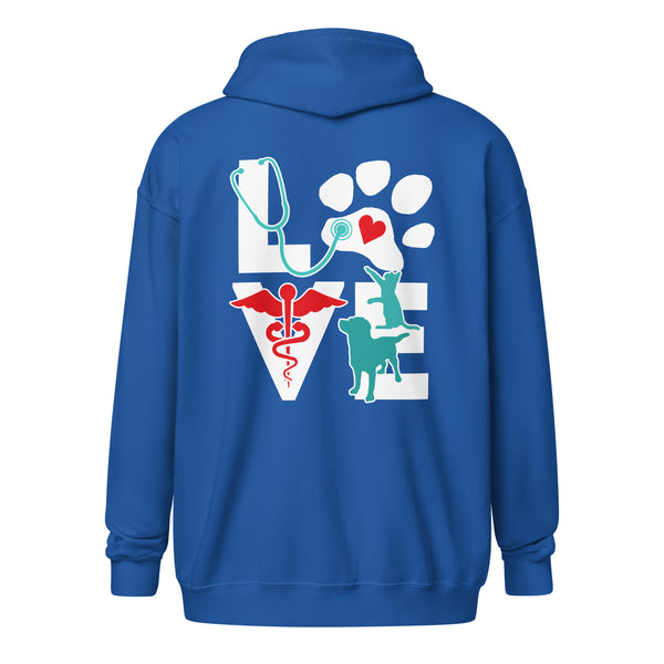 Personalize with your name - Love Dog and Cat Unisex heavy blend zip hoodie-Heavy Blend Adult Zip Hoodie | Gildan G18600-I love Veterinary