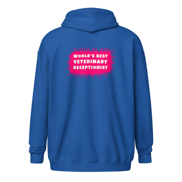World's best veterinary receptionist color splash Unisex Zip Hoodie-I love Veterinary
