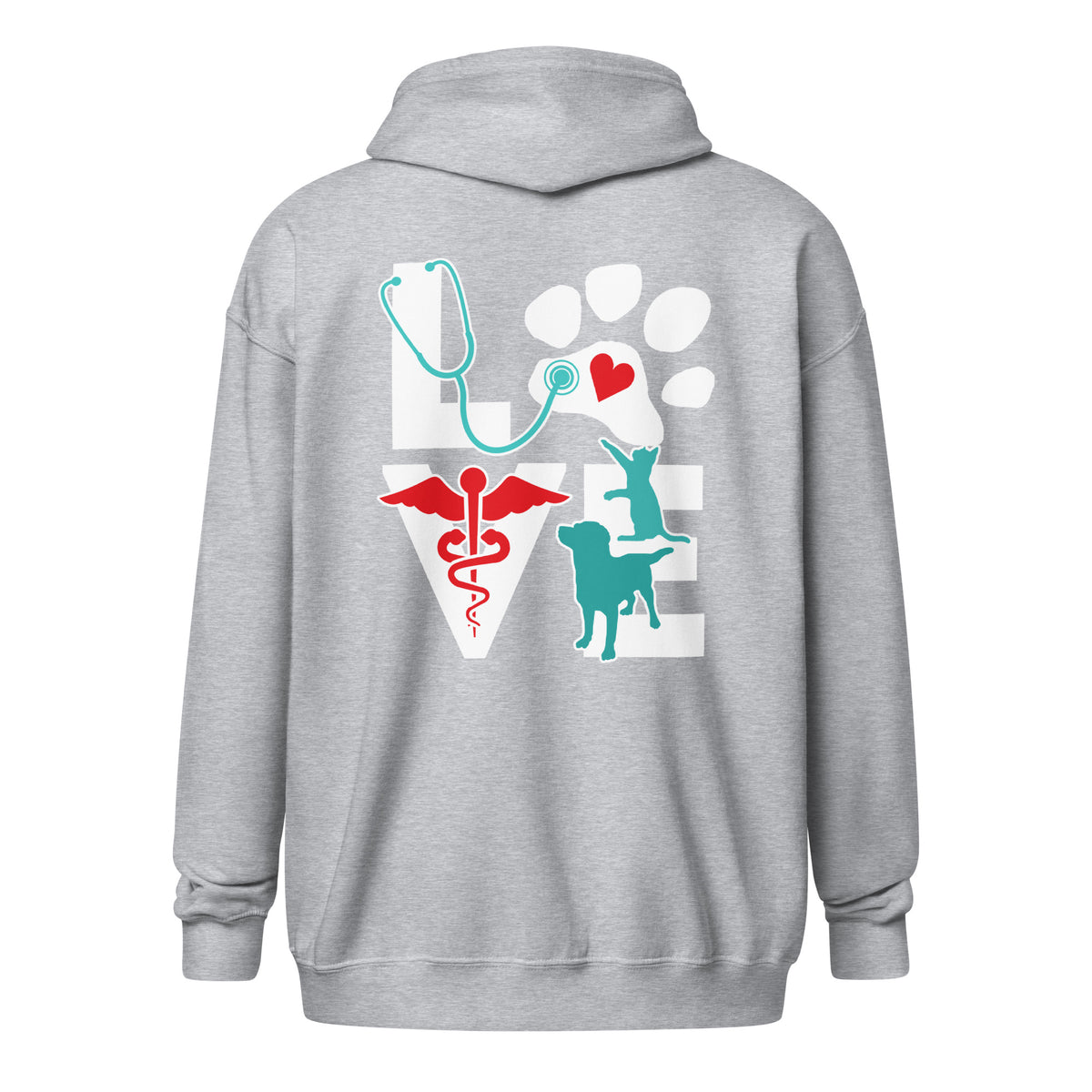 Personalize with your name - Love Dog and Cat Unisex heavy blend zip hoodie-Heavy Blend Adult Zip Hoodie | Gildan G18600-I love Veterinary