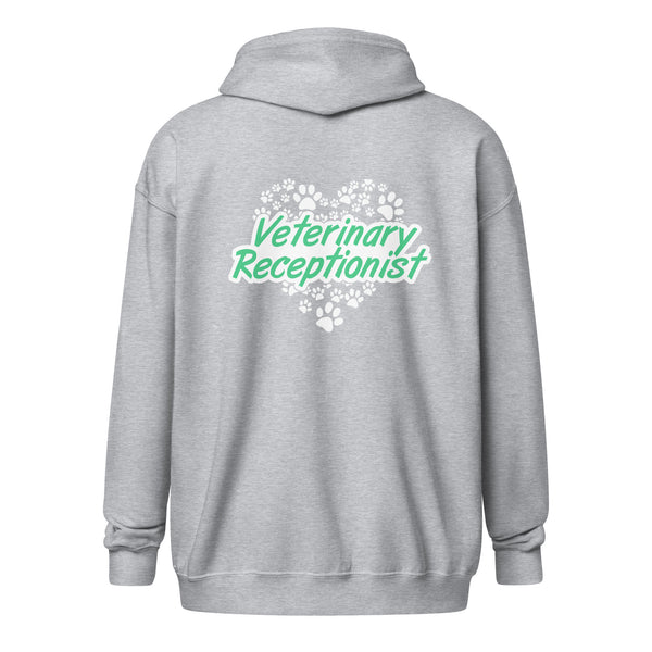 Veterinary Receptionist Heart Paws Unisex Zip Hoodie-I love Veterinary