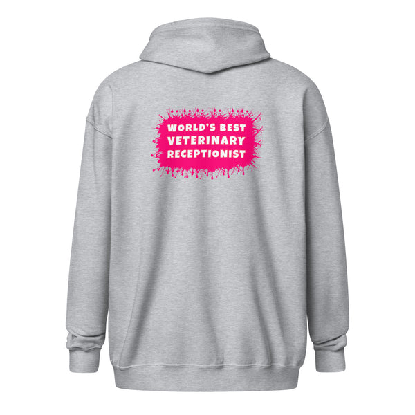 World's best veterinary receptionist color splash Unisex Zip Hoodie-I love Veterinary