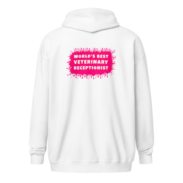 World's best veterinary receptionist color splash Unisex Zip Hoodie-I love Veterinary
