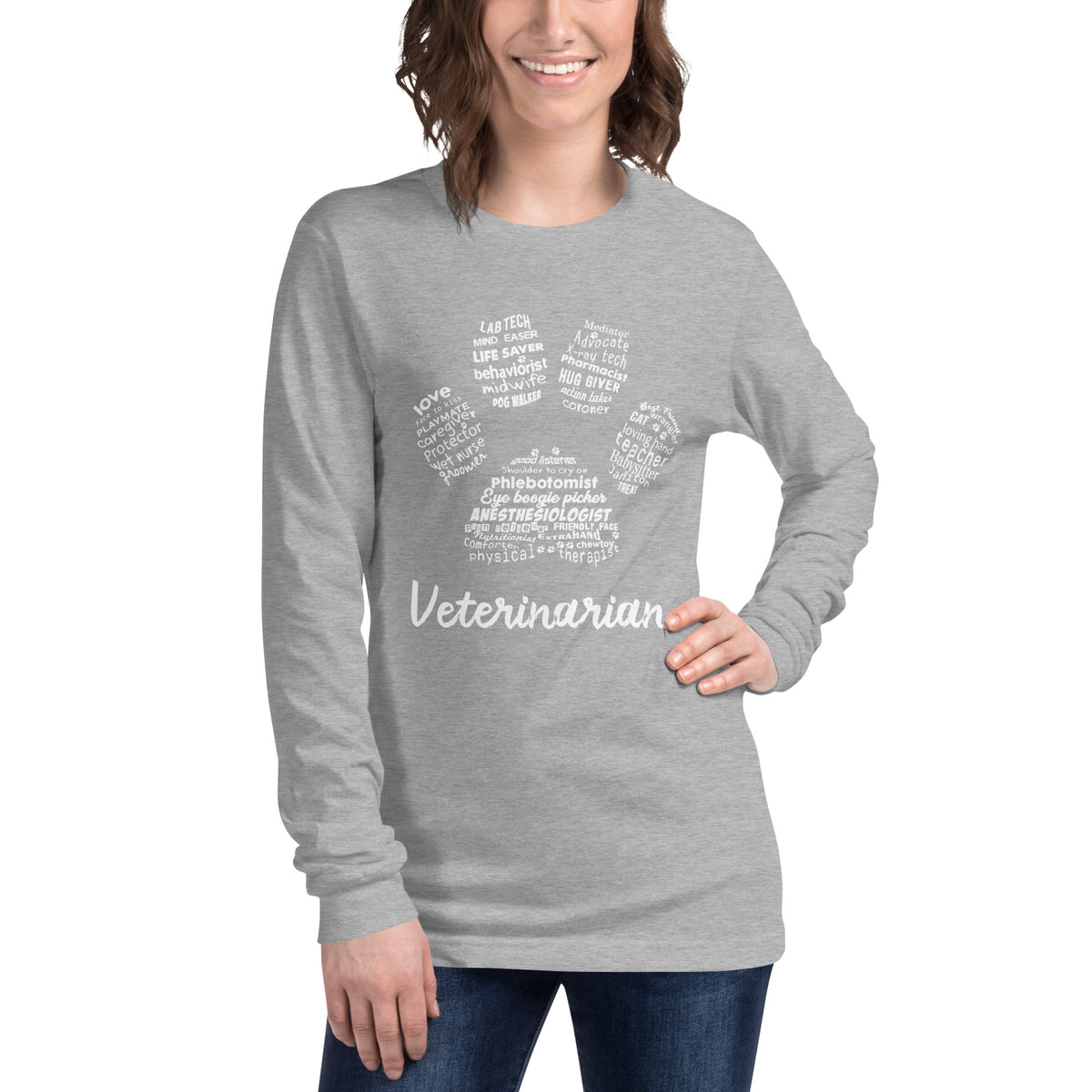 Veterinarian Paw Print Unisex Long Sleeve T-Shirt-Unisex Long Sleeve Shirt | Bella + Canvas 3501-I love Veterinary