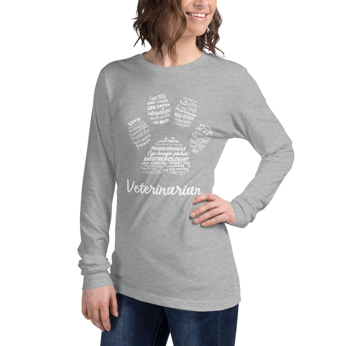 Veterinarian Paw Print Unisex Long Sleeve T-Shirt-Unisex Long Sleeve Shirt | Bella + Canvas 3501-I love Veterinary