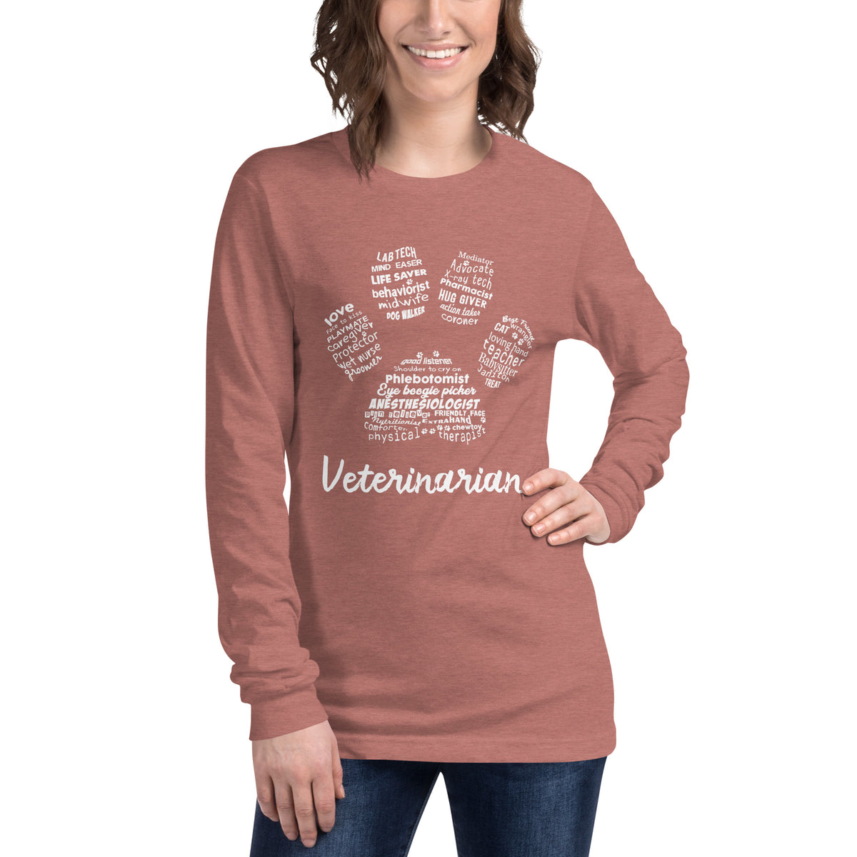 Veterinarian Paw Print Unisex Long Sleeve T-Shirt-Unisex Long Sleeve Shirt | Bella + Canvas 3501-I love Veterinary