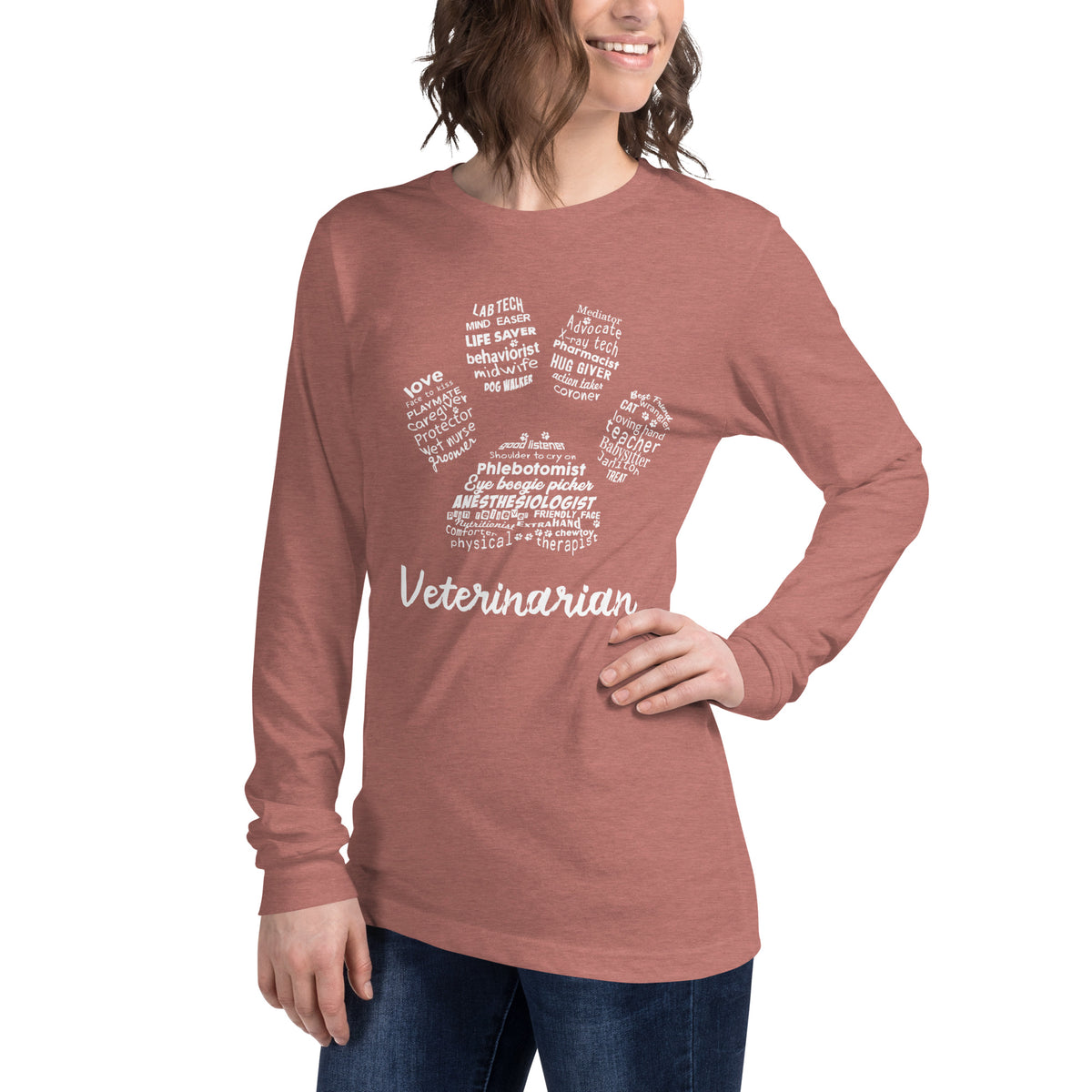 Veterinarian Paw Print Unisex Long Sleeve T-Shirt-Unisex Long Sleeve Shirt | Bella + Canvas 3501-I love Veterinary