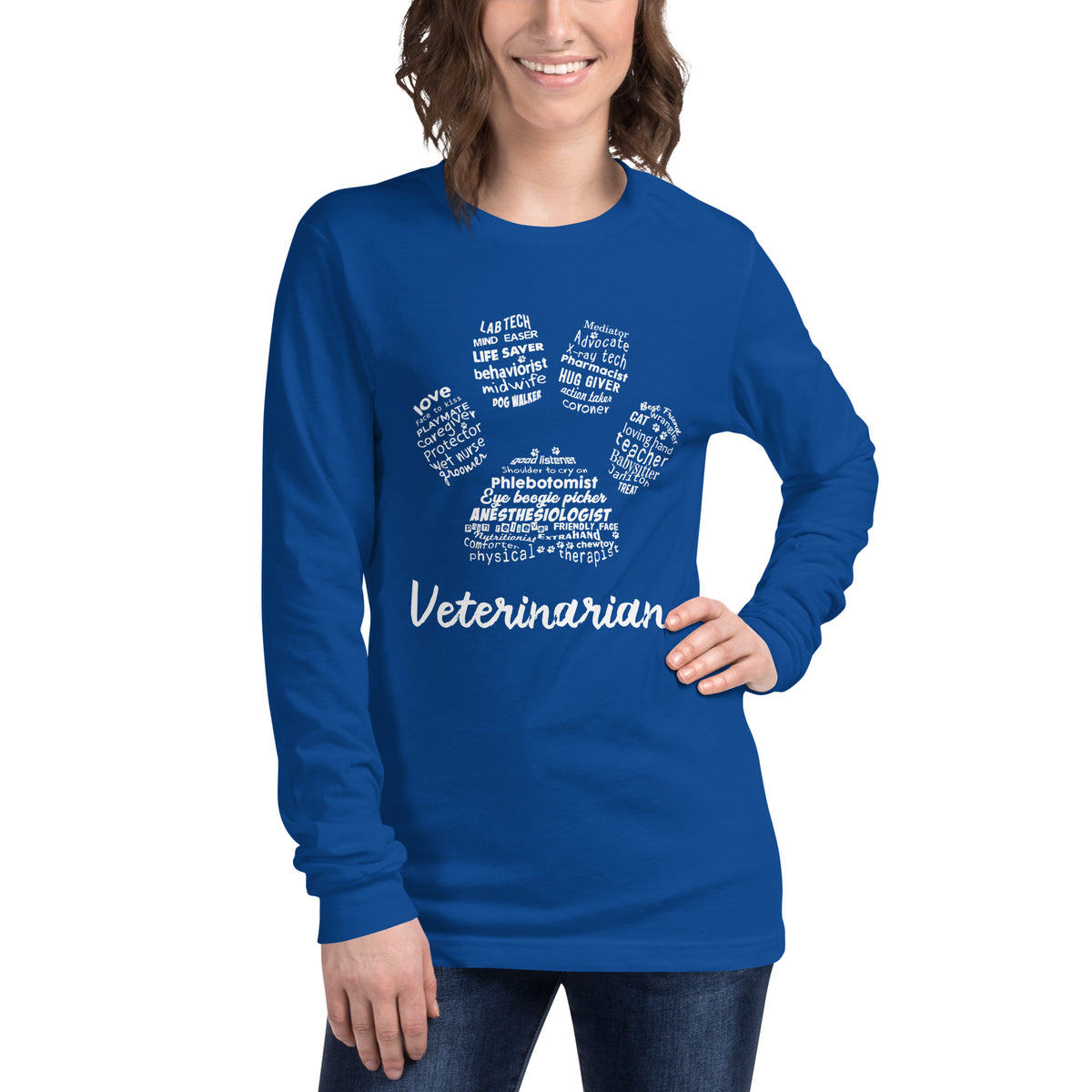 Veterinarian Paw Print Unisex Long Sleeve T-Shirt-Unisex Long Sleeve Shirt | Bella + Canvas 3501-I love Veterinary