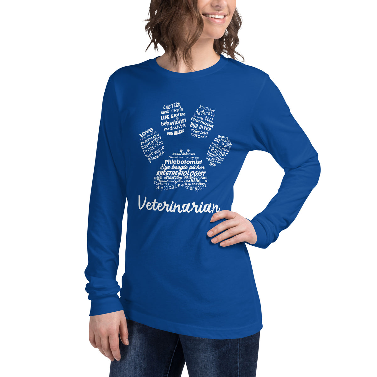 Veterinarian Paw Print Unisex Long Sleeve T-Shirt-Unisex Long Sleeve Shirt | Bella + Canvas 3501-I love Veterinary