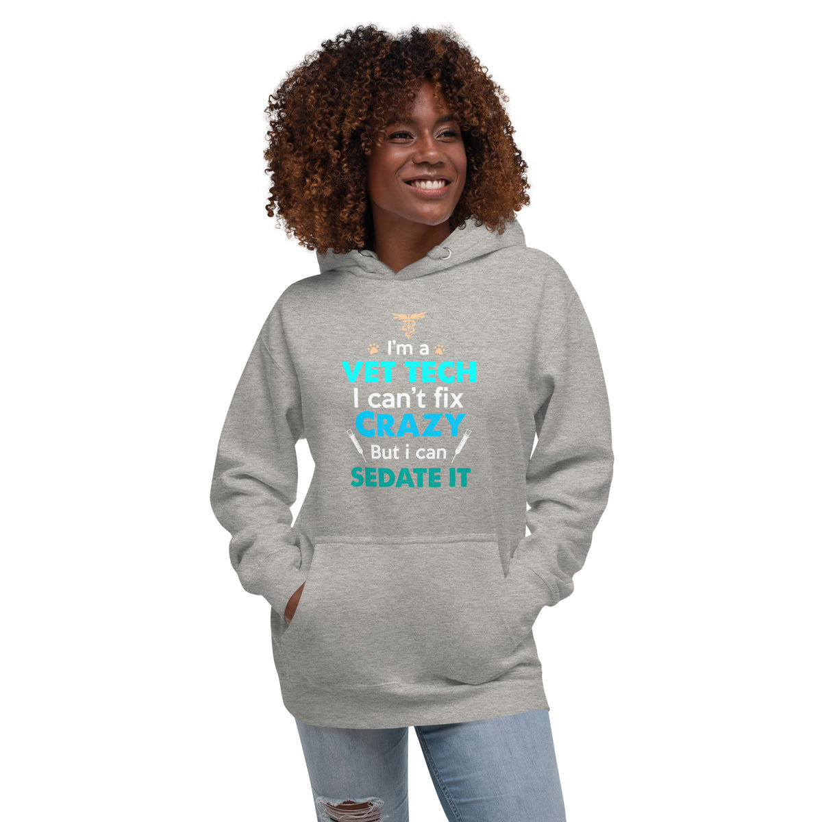 NOMV Vet Tech Can't fix crazy Unisex Premium Hoodie-Premium Unisex Hoodie-I love Veterinary