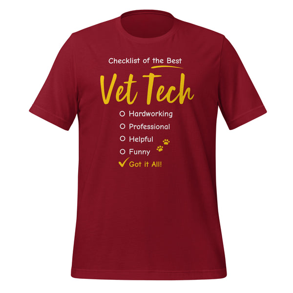 Checklist of the best Vet Tech Unisex t-shirt-Unisex T-Shirt | Bella + Canvas 3001-I love Veterinary