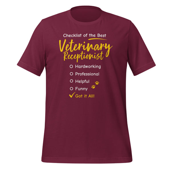 Veterinary Receptionist checklist Unisex T-shirt-Unisex T-Shirt | Bella + Canvas 3001-I love Veterinary