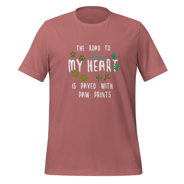 The road to my heart is paved with paw prints Unisex T-shirt-Unisex T-Shirt | Bella + Canvas 3001-I love Veterinary