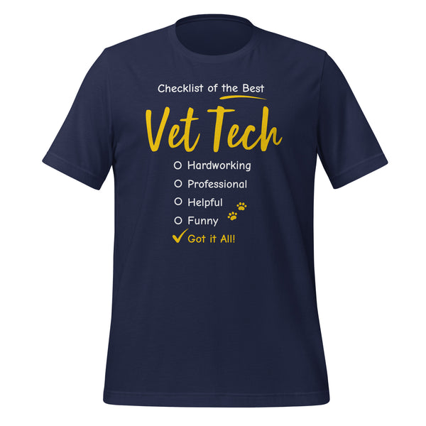 Checklist of the best Vet Tech Unisex t-shirt-Unisex T-Shirt | Bella + Canvas 3001-I love Veterinary