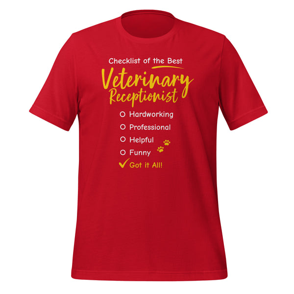 Veterinary Receptionist checklist Unisex T-shirt-Unisex T-Shirt | Bella + Canvas 3001-I love Veterinary