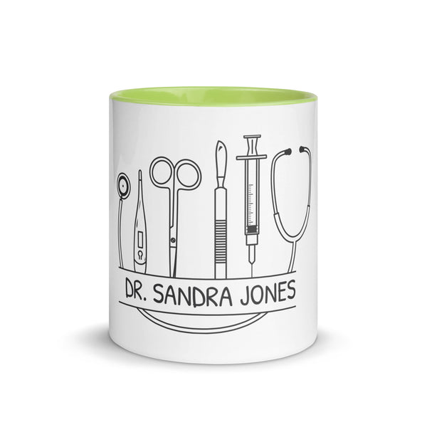 Personalized with name and instruments Mug with Color Inside-White Ceramic Mug with Color Inside-I love Veterinary