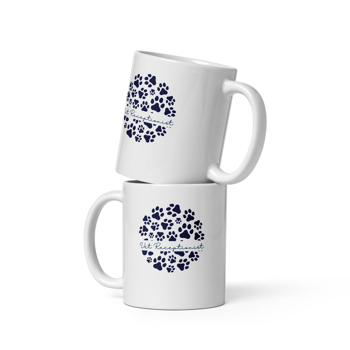 Vet Receptionist circle paws pattern White glossy mug-I love Veterinary
