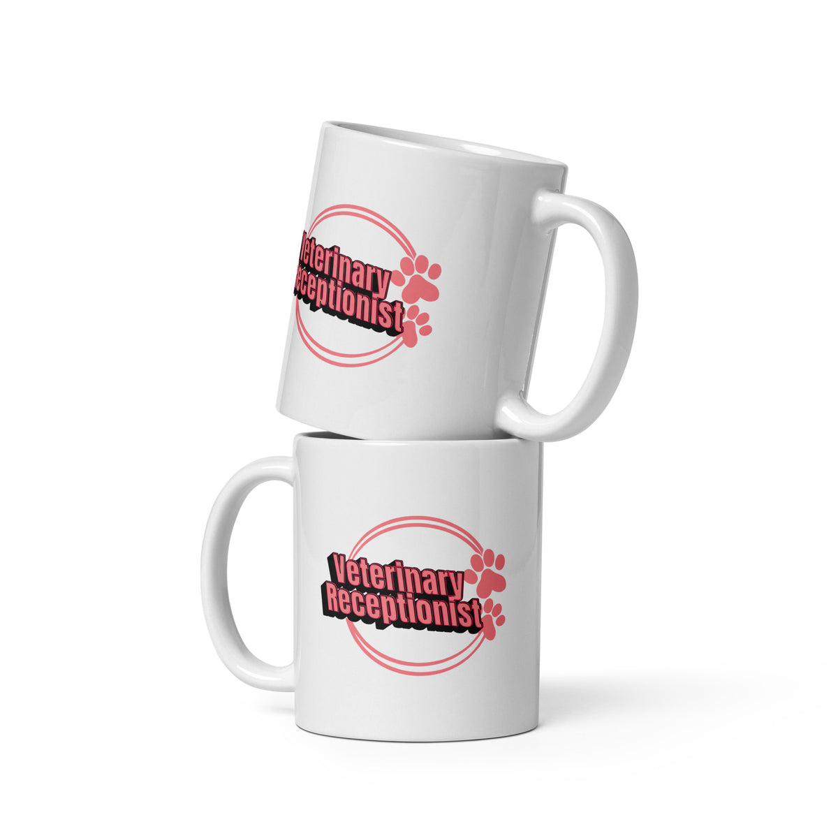 Vet Receptionist circle two paws White glossy mug-I love Veterinary