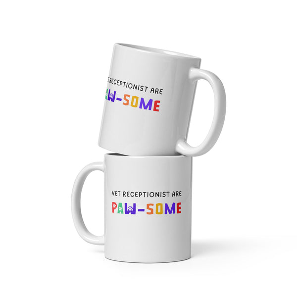 Vet receptionist are paw-some White glossy mug-I love Veterinary