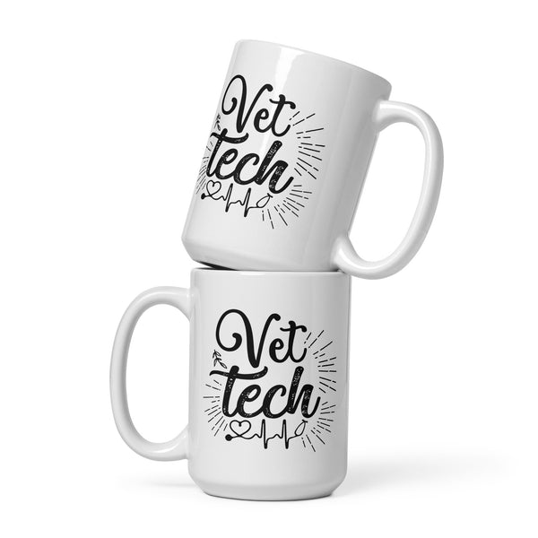 Vet Tech Stethoscope Pulse White glossy mug-I love Veterinary
