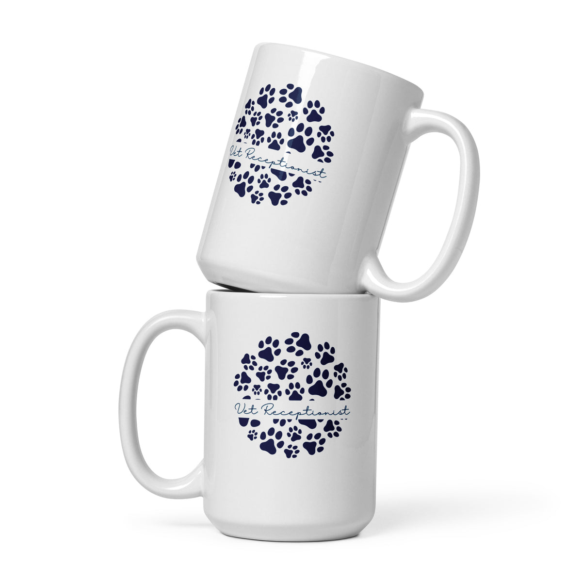 Vet Receptionist circle paws pattern White glossy mug-I love Veterinary