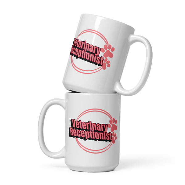 Vet Receptionist circle two paws White glossy mug-I love Veterinary