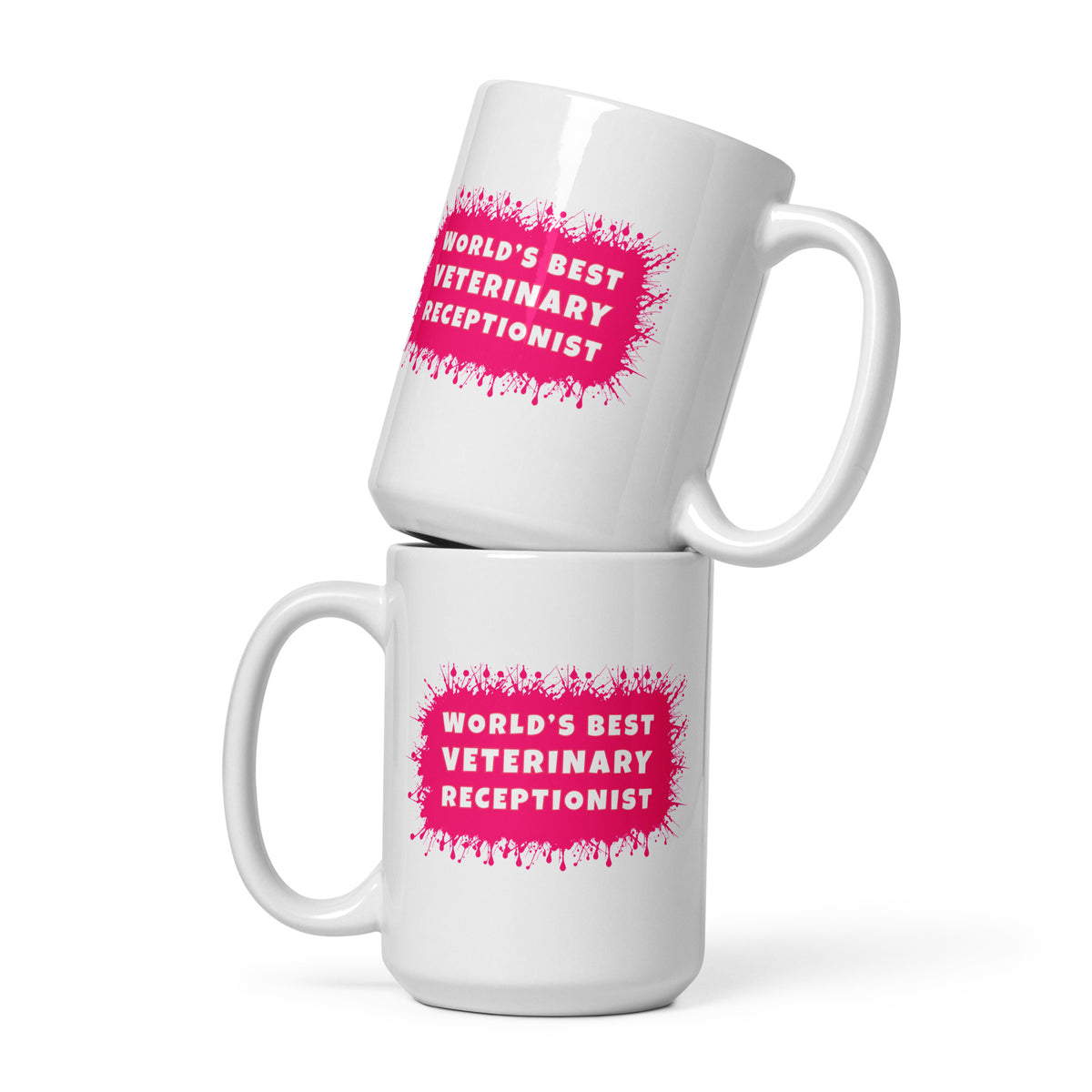 World's best veterinary receptionist color splash White glossy mug-I love Veterinary