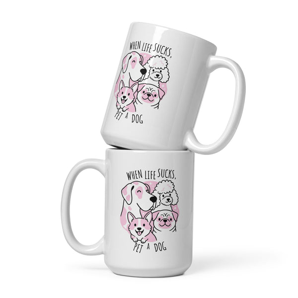 When life sucks pet a dog White glossy mug-I love Veterinary