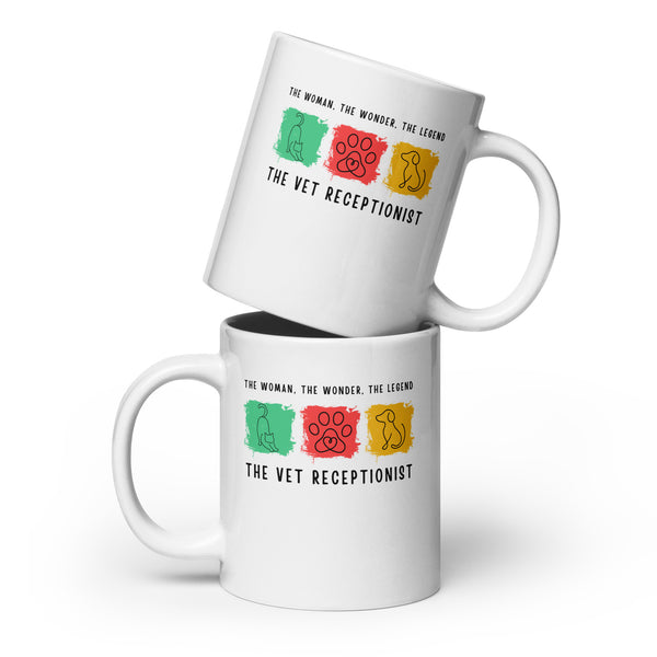 The woman, the wonder, the legend - the Vet Receptionist White glossy mug-I love Veterinary