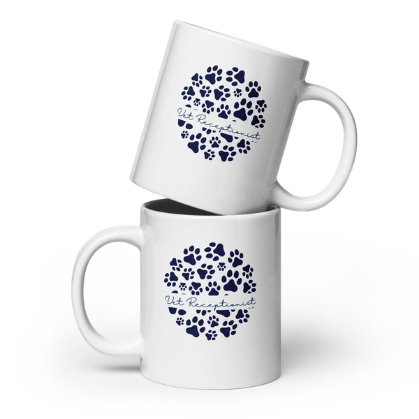 Vet Receptionist circle paws pattern White glossy mug-I love Veterinary