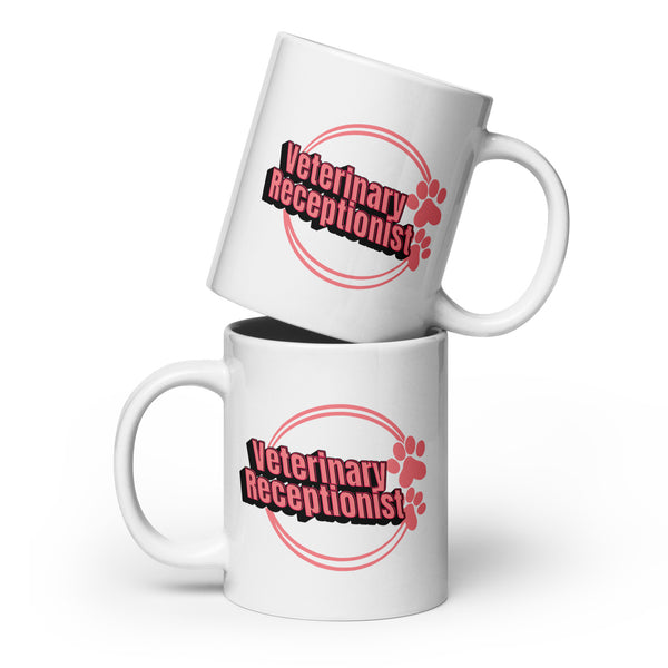 Vet Receptionist circle two paws White glossy mug-I love Veterinary