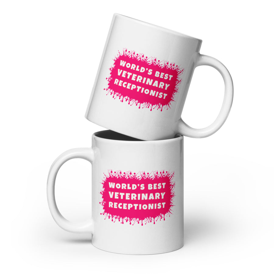 World's best veterinary receptionist color splash White glossy mug-I love Veterinary