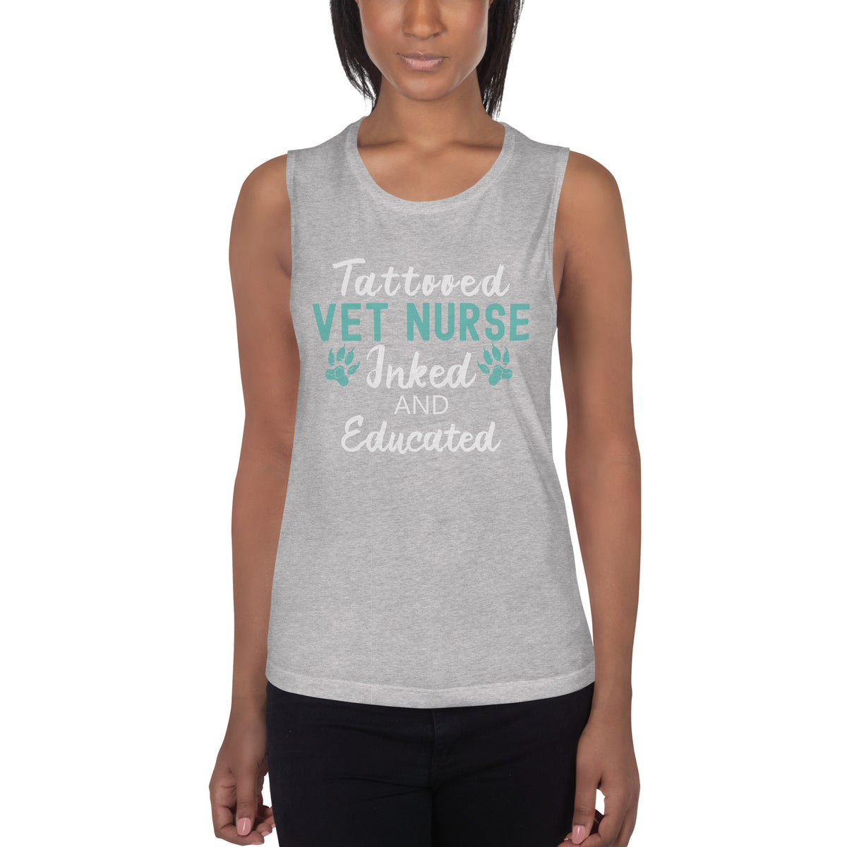 Vet Nurse- Inked and Educated Women's Tank Top-Women's Flowy Muscle Tank | Bella + Canvas 8803-I love Veterinary