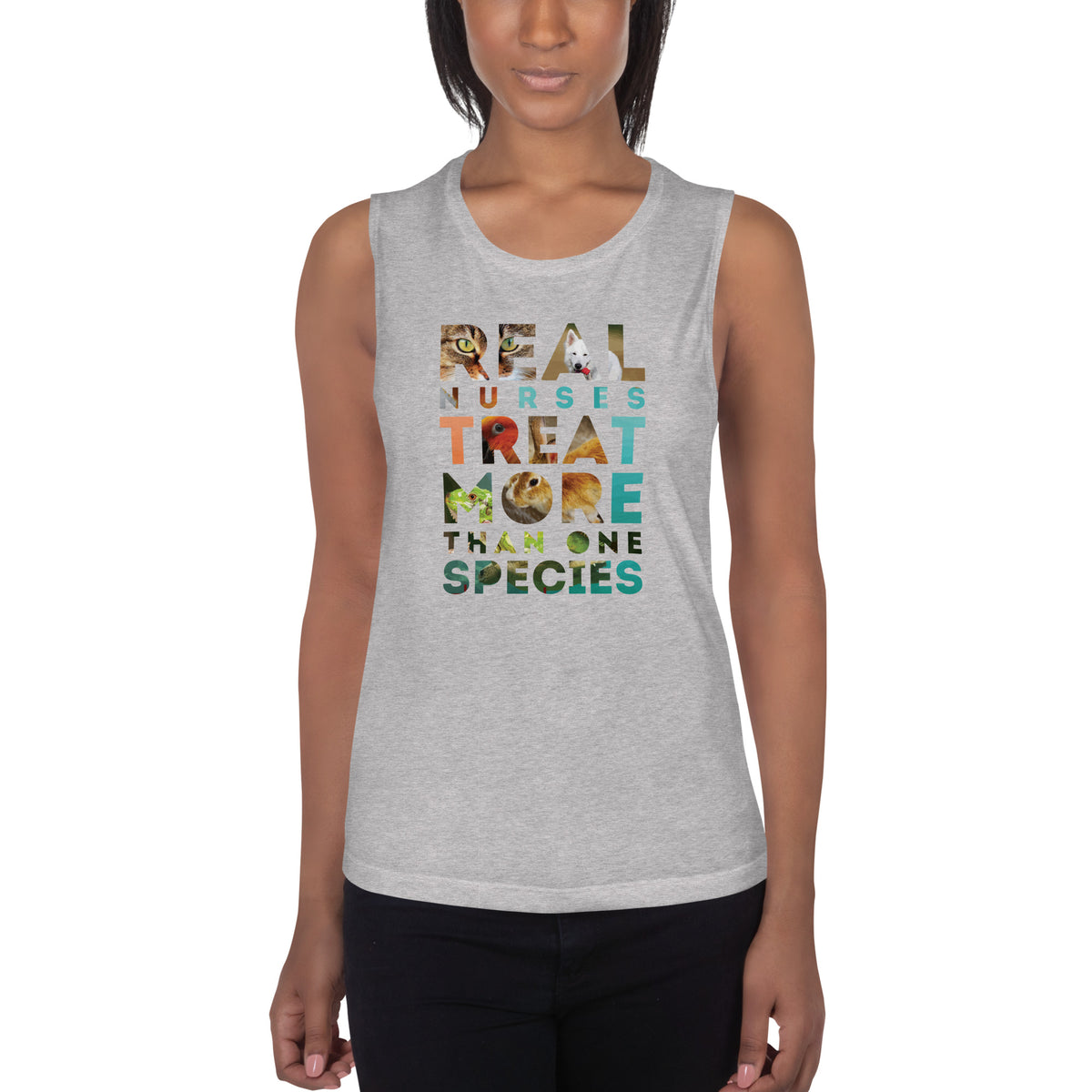 Real nurses treat more than one species Women's Tank Top-Women's Flowy Tank Top by Bella | Bella B8800-I love Veterinary