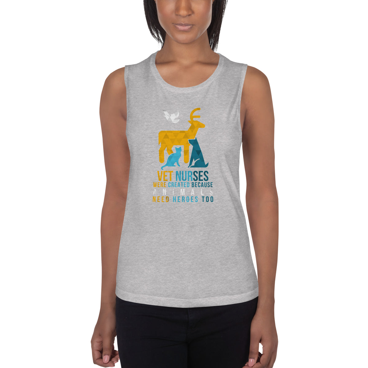 Vet nurses were created because animals need heroes too Women's Tank Top-Women's Flowy Muscle Tank | Bella + Canvas 8803-I love Veterinary