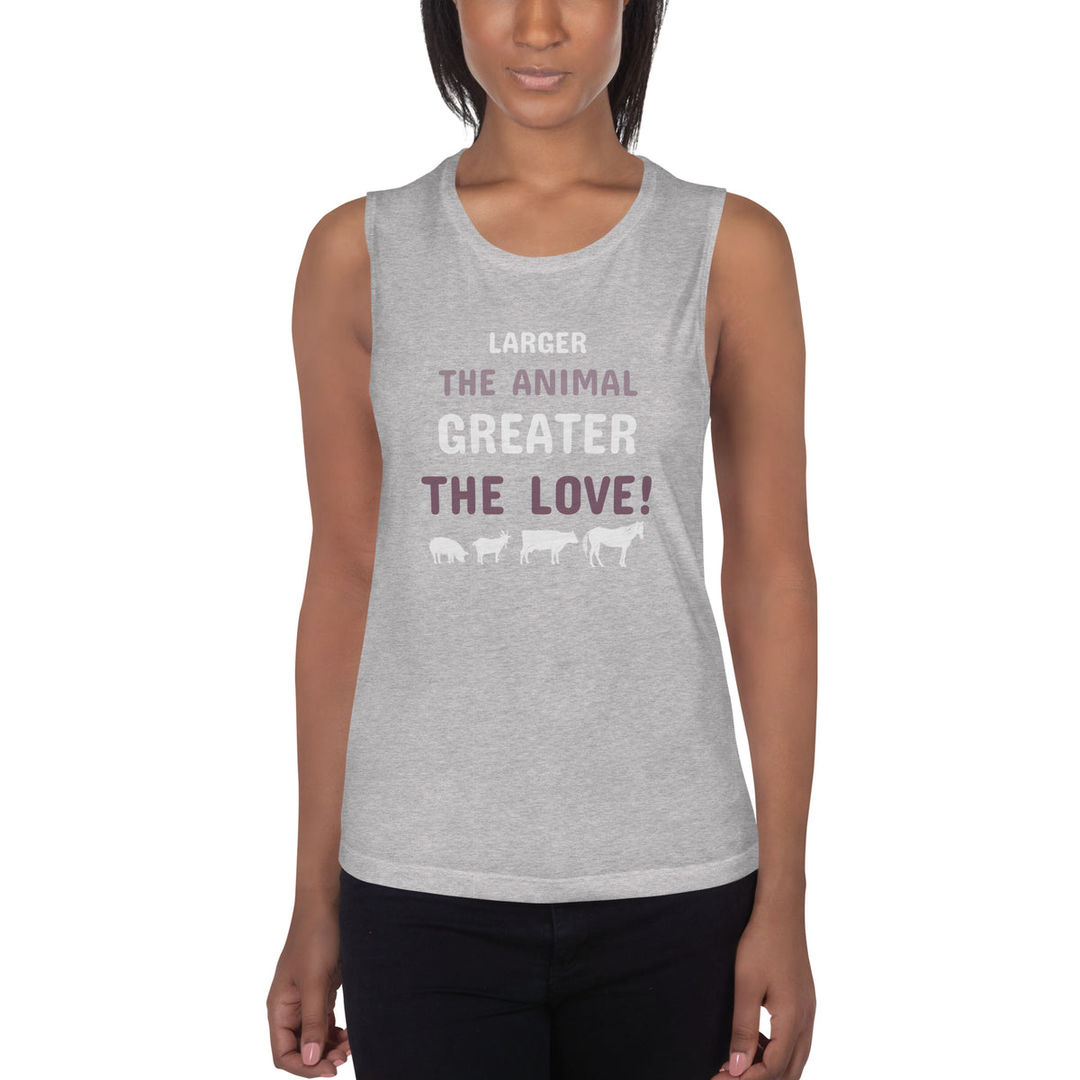 Larger the animal- Greater the love! Women's Tank Top-Women's Flowy Muscle Tank | Bella + Canvas 8803-I love Veterinary