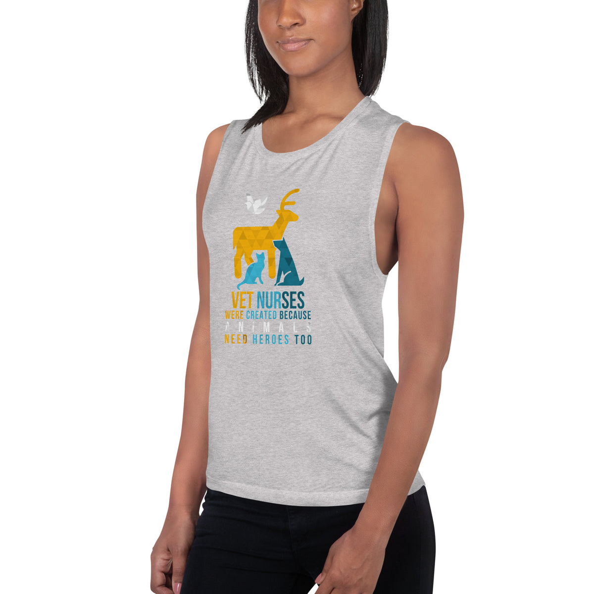 Vet nurses were created because animals need heroes too Women's Tank Top-Women's Flowy Muscle Tank | Bella + Canvas 8803-I love Veterinary