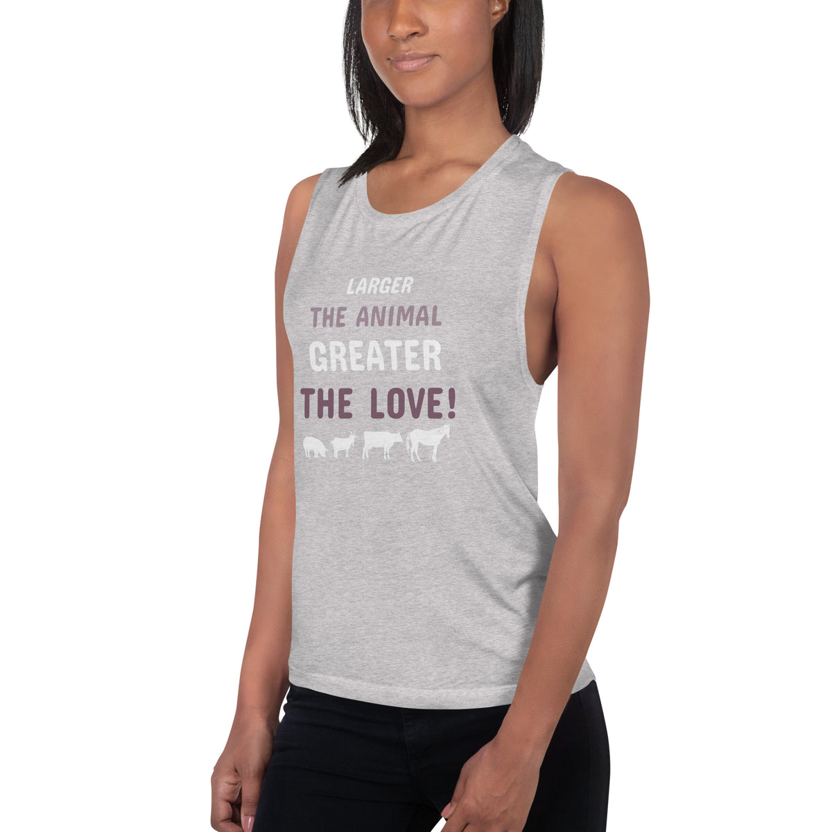 Larger the animal- Greater the love! Women's Tank Top-Women's Flowy Muscle Tank | Bella + Canvas 8803-I love Veterinary