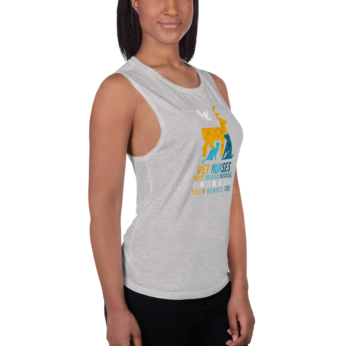 Vet nurses were created because animals need heroes too Women's Tank Top-Women's Flowy Muscle Tank | Bella + Canvas 8803-I love Veterinary