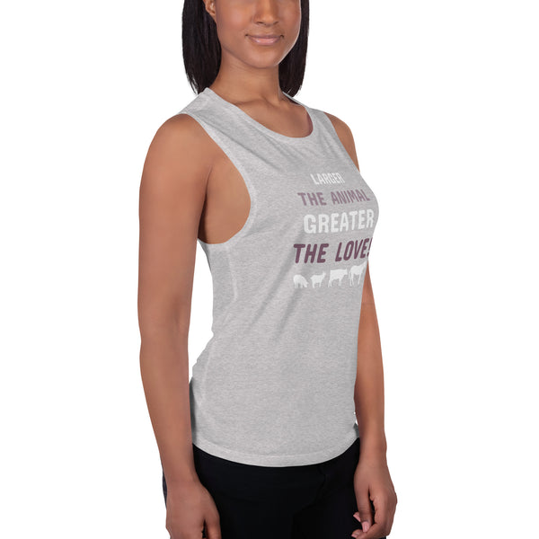 Larger the animal- Greater the love! Women's Tank Top-Women's Flowy Muscle Tank | Bella + Canvas 8803-I love Veterinary